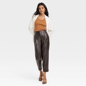 NWT Brown Faux Leather Crop Pants 4